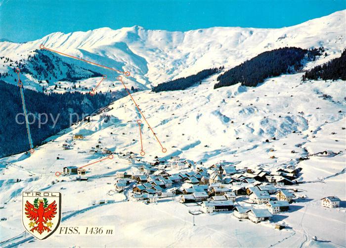 Fiss Tirol Fliegeraufnahme mit Sesselbahn und Bergstation Moeser