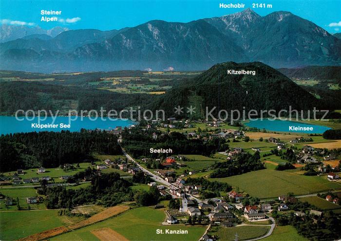 St Kanzian Klopeiner See Fliegeraufnahme mit Kleinsee Hochobir und Steiner Alpen