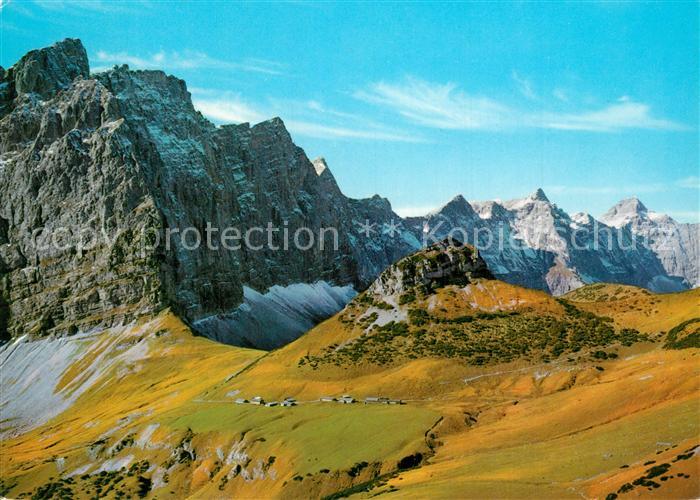 Karwendel Laliderer Waende Hohljoch mit Teufelsjoch und Hochleger