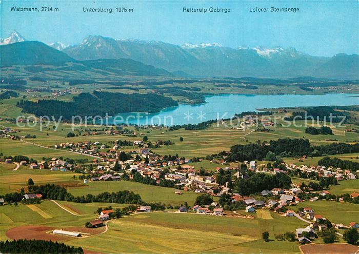 Neumarkt Wallersee Fliegeraufnahme mit Watzmann Untersberg Reiteralp Gebirge Lof