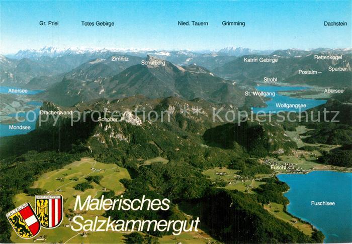 Salzkammergut Region Fliegeraufnahme mit dem Seen und Gebirgspanorama rund um de