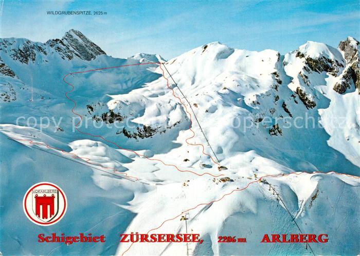 Zuers Arlberg Fliegeraufnahme Schigebiet Zuersersee