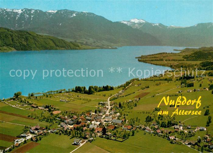 Nussdorf Attersee Fliegeraufnahme mit Hoellengebirge Naturbadestrand Camping