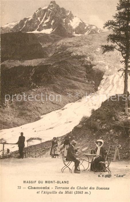 Chamonix Massif du Mont Blanc Terrasse du Chalet des Bossons et l’Aiguille du Mi