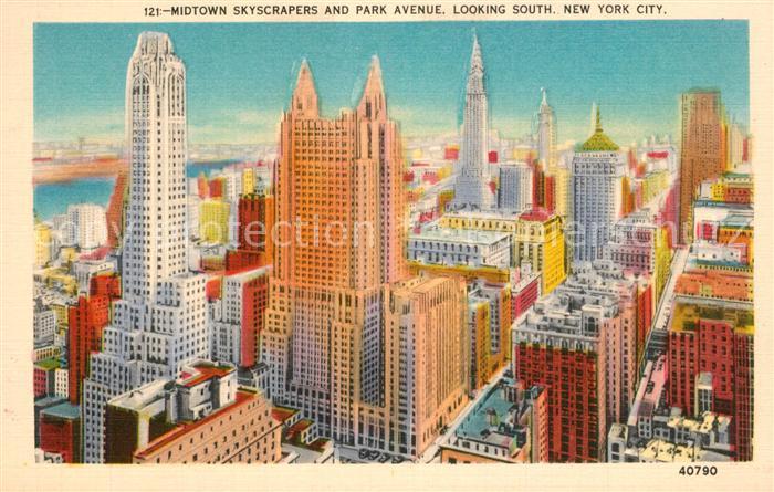 New York City Midtown Skyscrapers and Park Avenue looking south Illustration