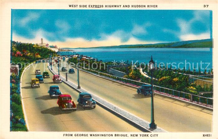 New York City West Side Express Highway and Hudson River George Washington Bridg