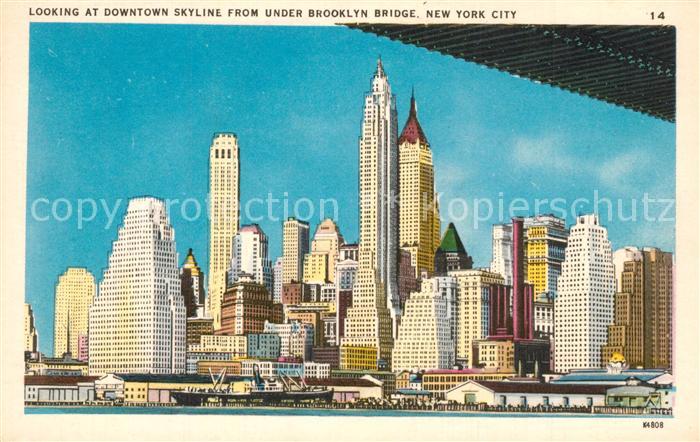 New York City Downtown Skyline Manhattan from under Brooklyn Bridge Illustration