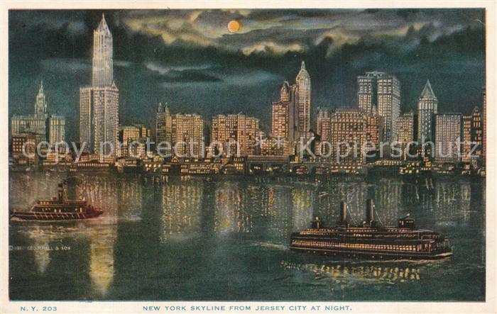 New York City Skyline from Jersey City at night Illustration