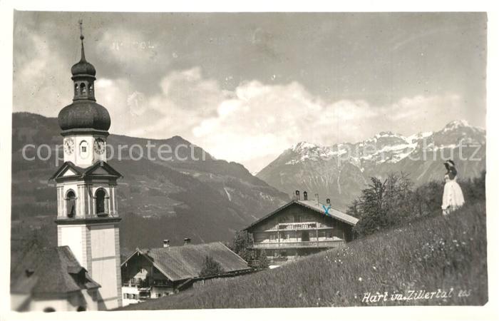 Hart Zillertal Ortsmotiv mit Kirche Alpenpanorama