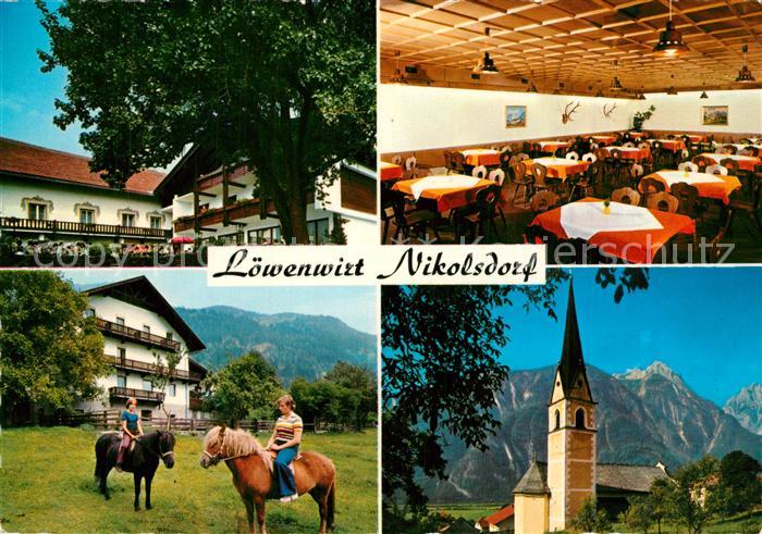Nikolsdorf Tirol Gasthof Loewen Ponys Reiten Kirche Alpen