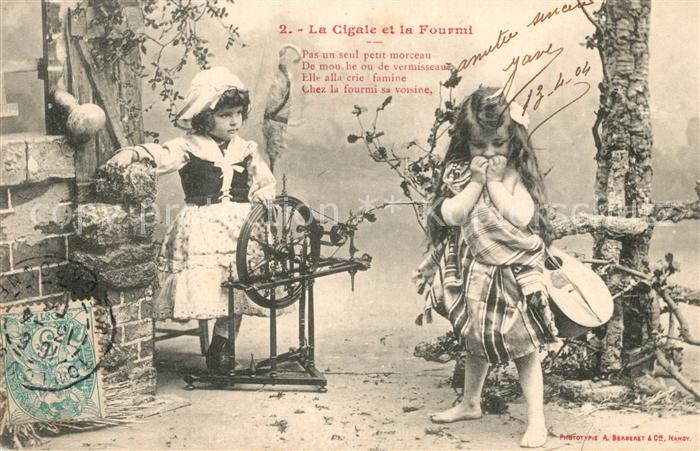 M?rchen Sagen La Cigale et la Fourmi M?dchen Spinnrad Mandoline