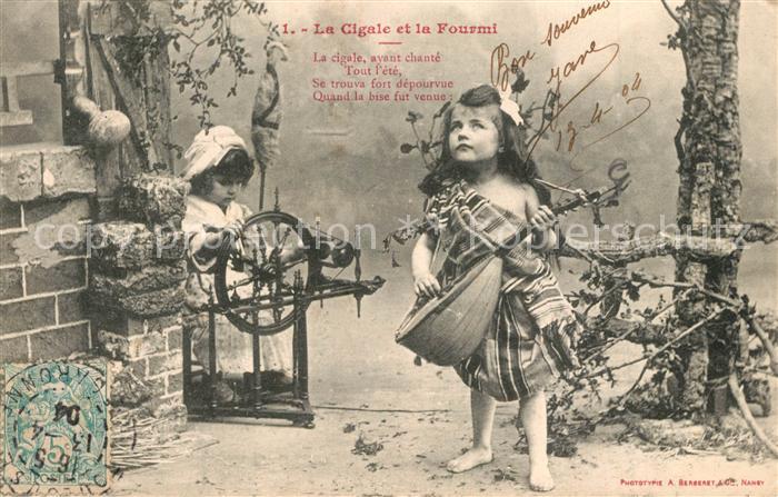M?rchen Sagen La Cigale et la Fourmi M?dchen Spinnrad Mandoline