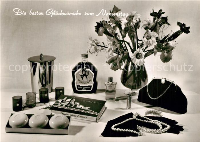 Schnaps Schwarzer Kater Namenstag Blumen Perlen