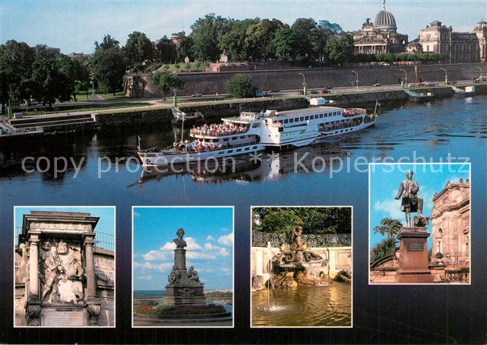 Motorschiffe B?ttger Dresden Br?hlsche Terrasse Moritz-Monument Delphin-Brunnen