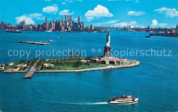 New York City Lower New York Harbor Statue of Liberty Skyline aerial view