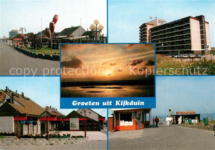 Kijkduin Den Haag La Haye NL Teilansichten Hotel Kiosk Promenade Sonnenuntergang