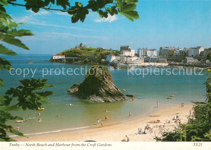 Tenby North Beach and Harbour from the Croft Gardens