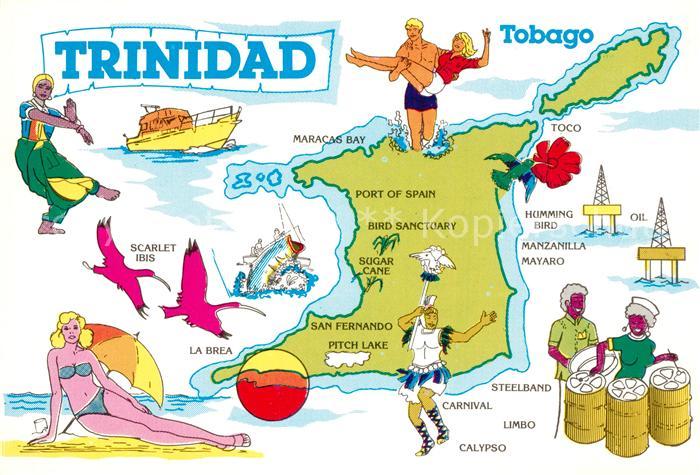 Trinidad and Tobago Landkarte Insel Karikaturen Kuenstlerkarte