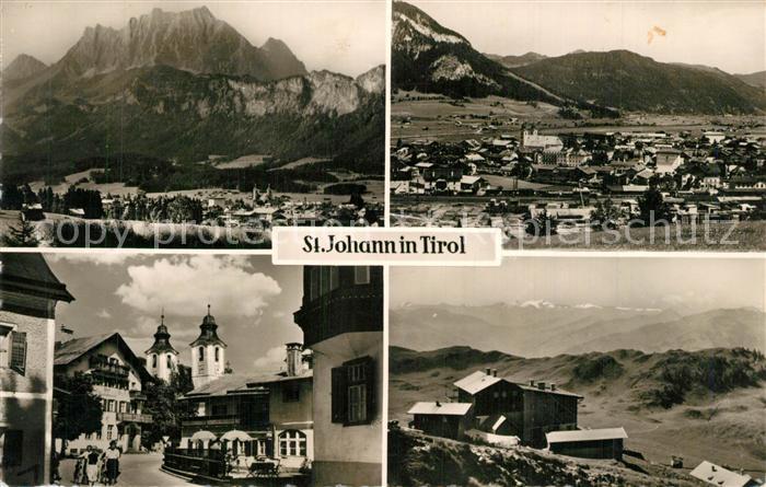 St Johann Tirol Gesamtansicht mit Alpenpanorama Berghaeuser Ortsmotiv mit Kirche