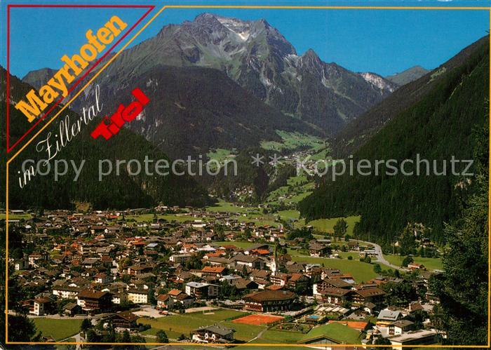 Mayrhofen Zillertal Panorama Blick gegen Gruenberg Zillertaler Alpen