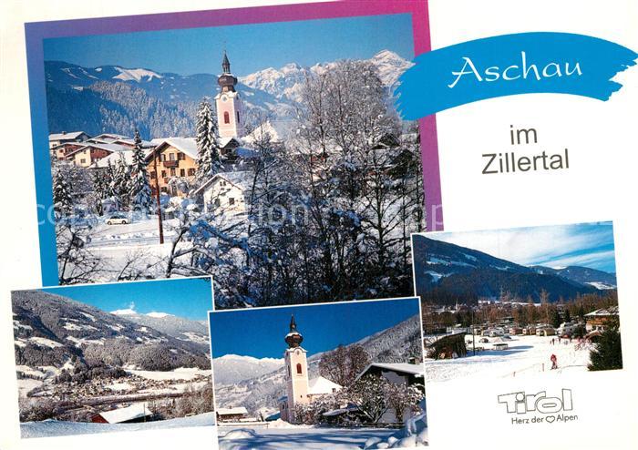 Aschau Zillertal Ortsansicht mit Kirche Wintersportplatz im Zillertal Alpen