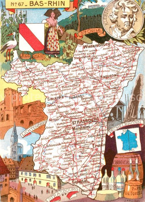 Bas Rhin Region Carte de la région Basse Alsace Strasbourg Kleber Cathedrale