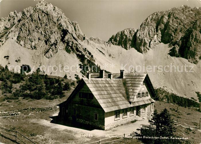 Klagenfurter Huette Berghuette gegen Bleischitza Sattel Karawanken