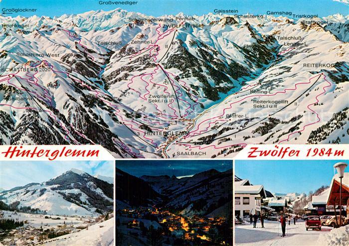 Hinterglemm Saalbach Panorama Zwoelferkogel Skidorf bei Nacht Dorfstrasse