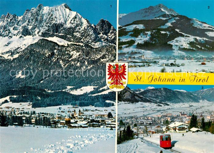 St Johann Tirol mit Wildem Kaiser Kitzbueheler Horn und Bergbahn