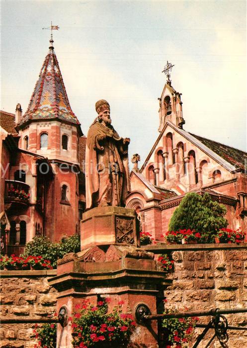 Eguisheim Haut Rhin Schloss und Brunnen mit Bildnis des papstes Leo IX