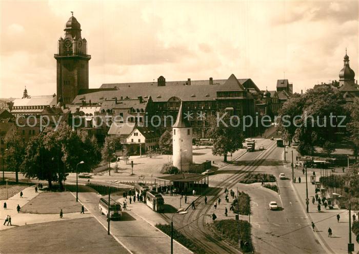 Plauen Vogtland Am Tunnel Otto Grotewohl Platz Turm Kirche Strassenbahn Bus