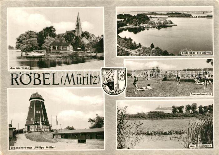 Roebel Mueritz Partie am Mueritzsee Kirche Seebadeanstalt Moenchteich Jugendherb