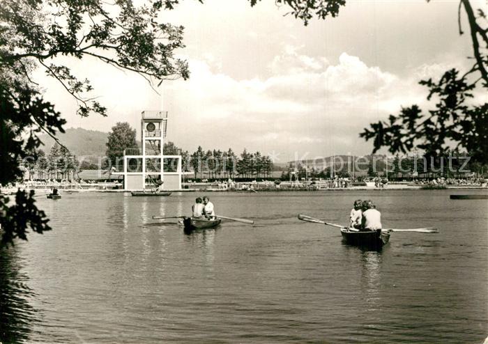 Grossschoenau Sachsen Waldstrandbad Bootfahren