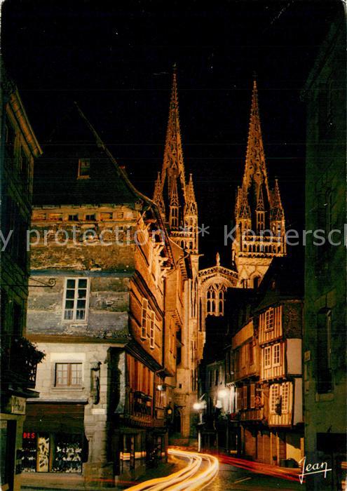 Quimper Vue de nuit de la rue Kereon et des fle