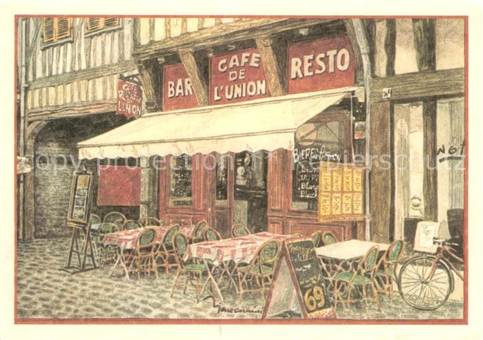 Troyes Aube Cafe Restaurant l'Union Dessin Kuenstlerkarte