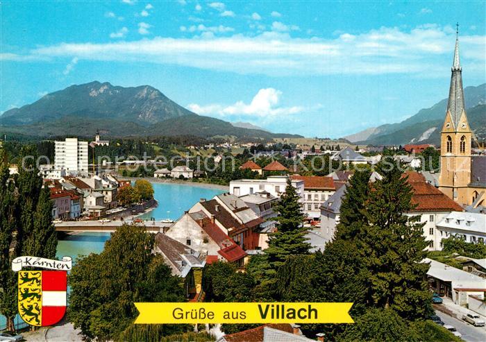 Villach Kaernten Drau Stadtbruecke Nikolaikirche