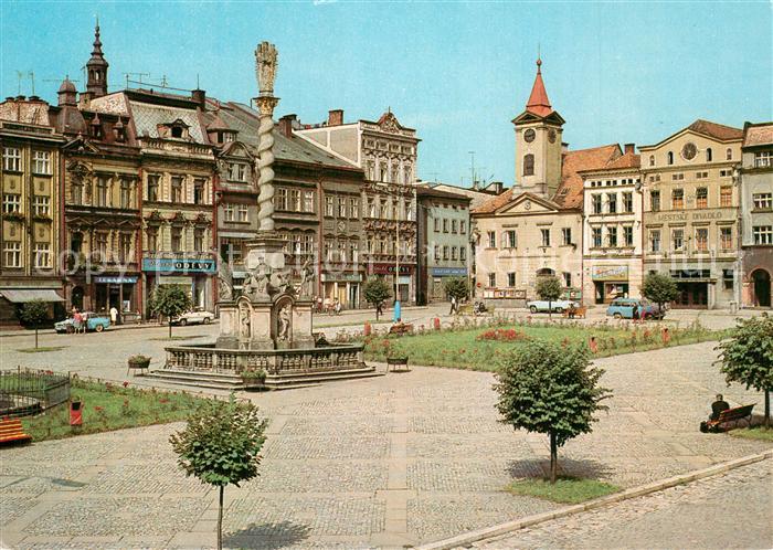 Broumov Braunau Boehmen Mirove namesti s radnici a morovym sloupem od J Brokoffa