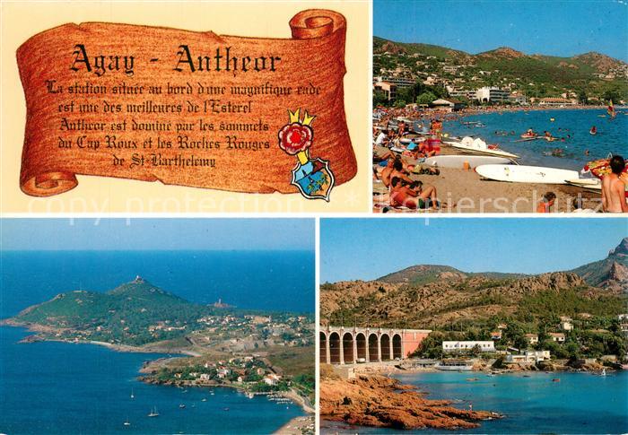 Antheor Agay la plage et vue generale sur le Cap Dramont Le viaduc et le Massif