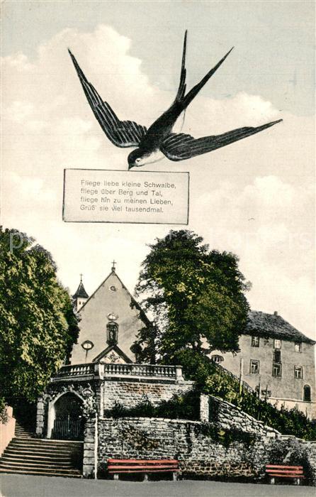 Grossheubach Kloster Engelberg Schwalbe mit Gedicht