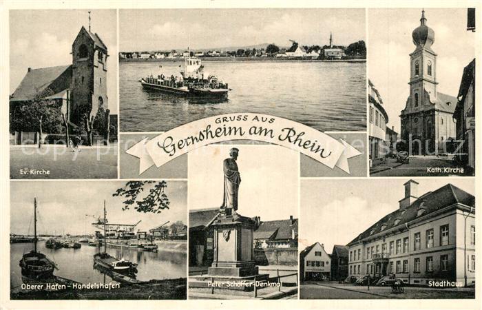 Gernsheim Kirchen Oberer Hafen Handelshafen Peter Schoeffer Denkmal Stadthaus