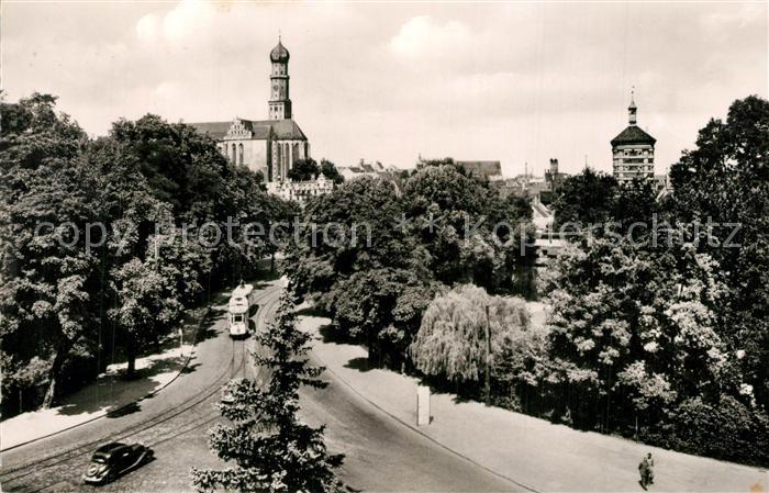 Augsburg Blick auf St Ulrich Kirche und Rotes Tor