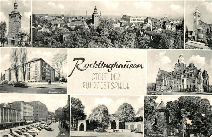 Recklinghausen Westfalen Stadtpanorama Kirchen Stadthaus Rathaus Markt Ehrenmal