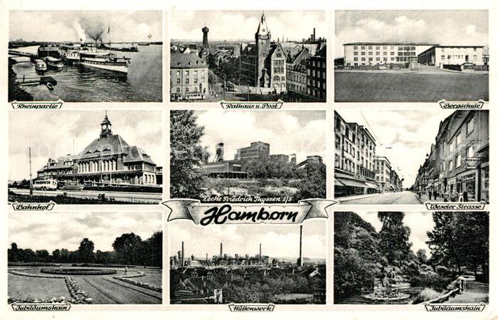 Hamborn Partie am Rhein Bahnhof Jubilaeumshain Rathaus Post Zeche Huettenwerk Be