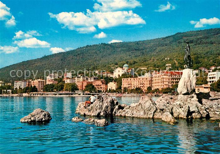 Opatija Abbazia Partie am Hafen Statue Skulptur