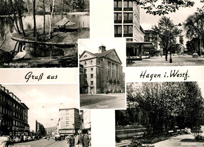 Hagen Westfalen Stadtgarten Schwanenteich Koernerstrasse Rathaus Theater Elberfe