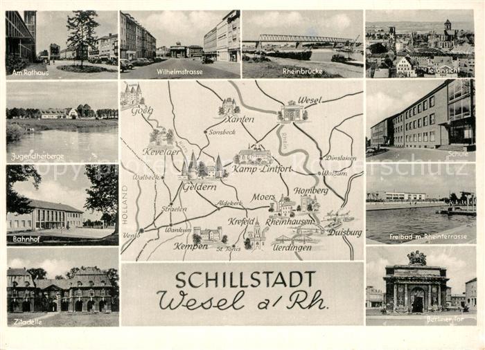 Wesel Rhein und Umgebung Landkarte Strassenpartien Jugendherberge Bahnhof Rheinb