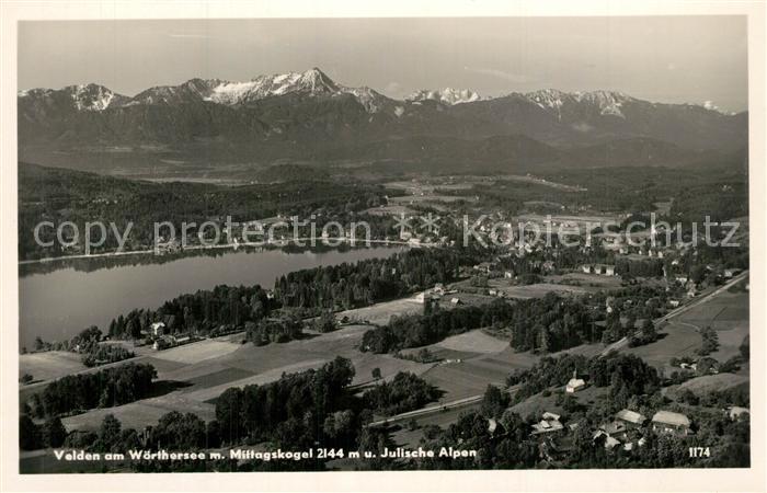 Velden Woerthersee Fliegeraufnahme mit Mittagskogel und Julische Alpen