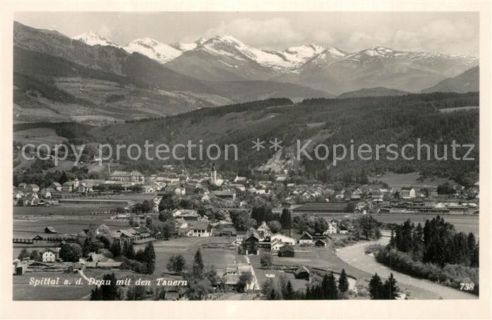 Spittal Drau Fliegeraufnahme mit Tauern