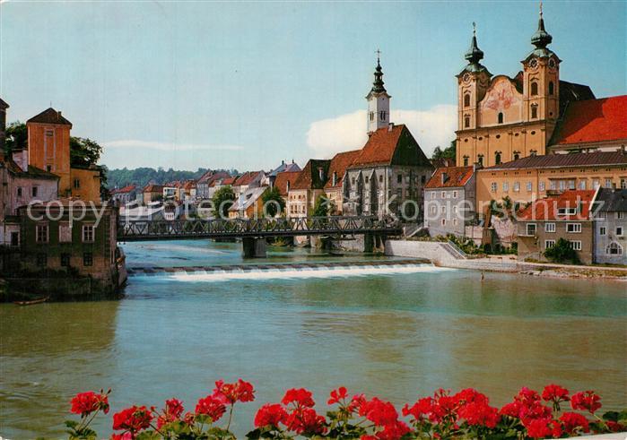 Steyr Enns Oberoesterreich Blick von Minichmayr-Terrasse zur Michaelskirche