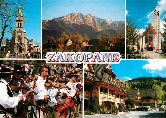 Zakopane Landschaftspanorama Berge Kirchen Fest Musikanten Haeuserpartie